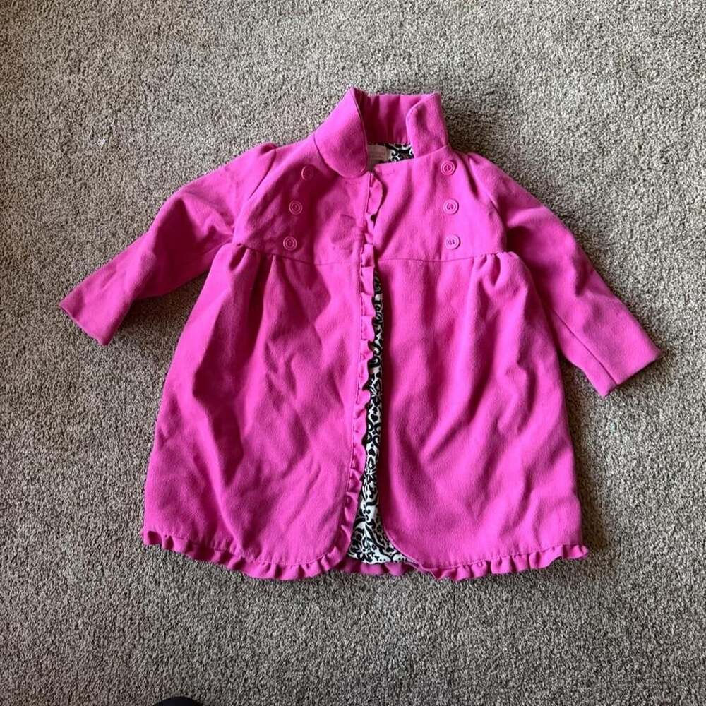 Heirloom Girls Peacoat Size 4T Pink Ruffle Damask Lining Dress Coat